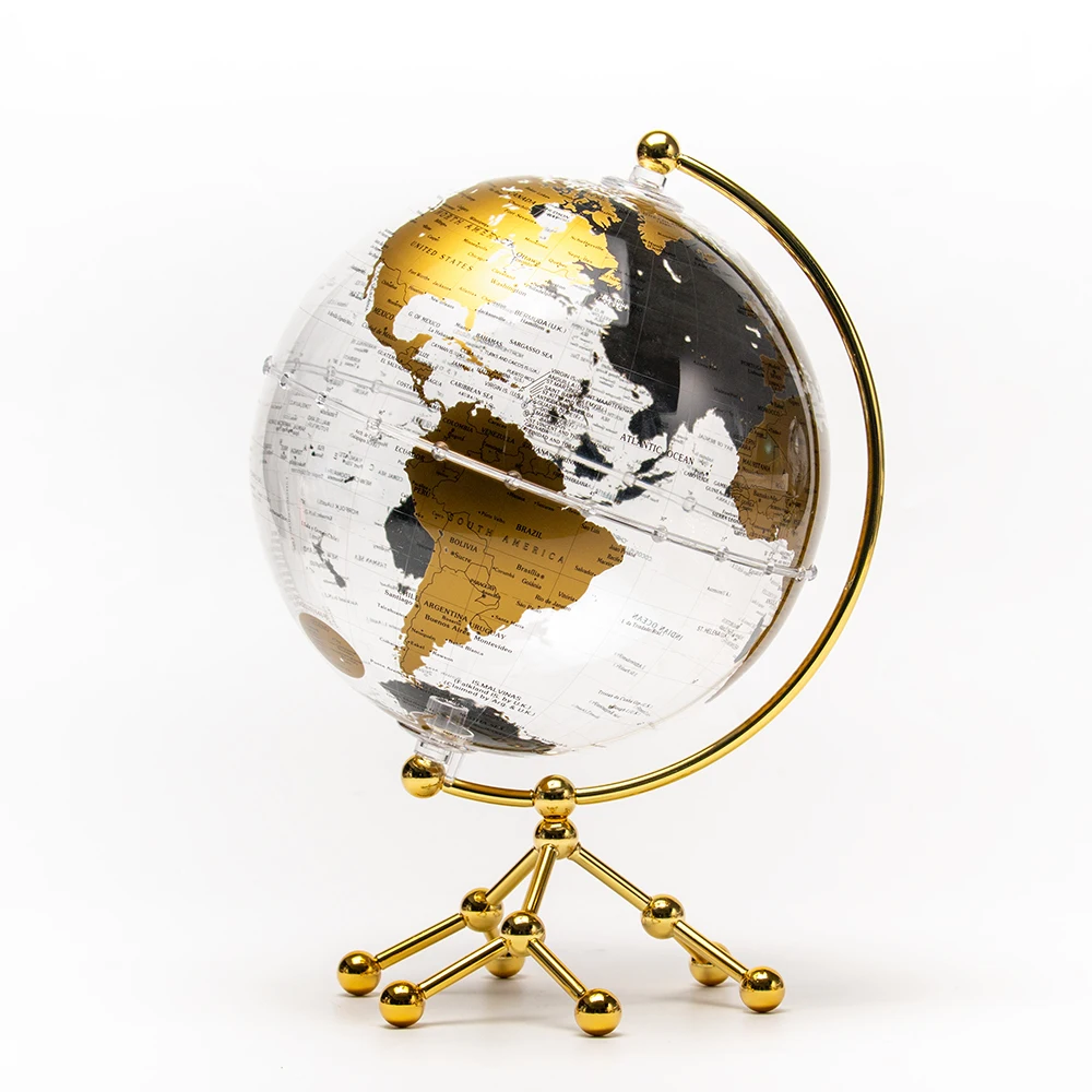 H1453834231ad4cbe9f6856ffeb34a0d4f.webp Wellfun Gold Stand World Earth Globe with LED Glitter Home and Office Decoration Globes - Image 1