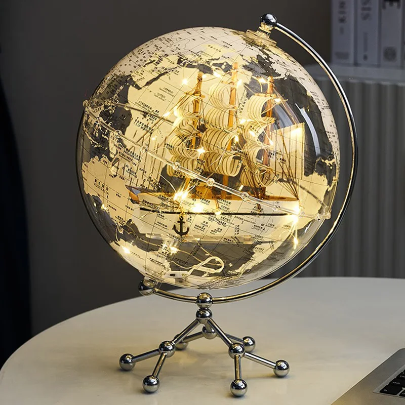 H1e8e3d4c07a046dc88f43ef2f52e9fb41.webp Wellfun 8Inch 20CM World Globe With Sailboat Transparent Illuminated Decorative World Map for Office Decor Globes - Image 1