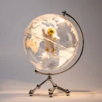 Transparent Globe Metal Stand With Adjustable LED Lights and Built-in Astronaut Figure