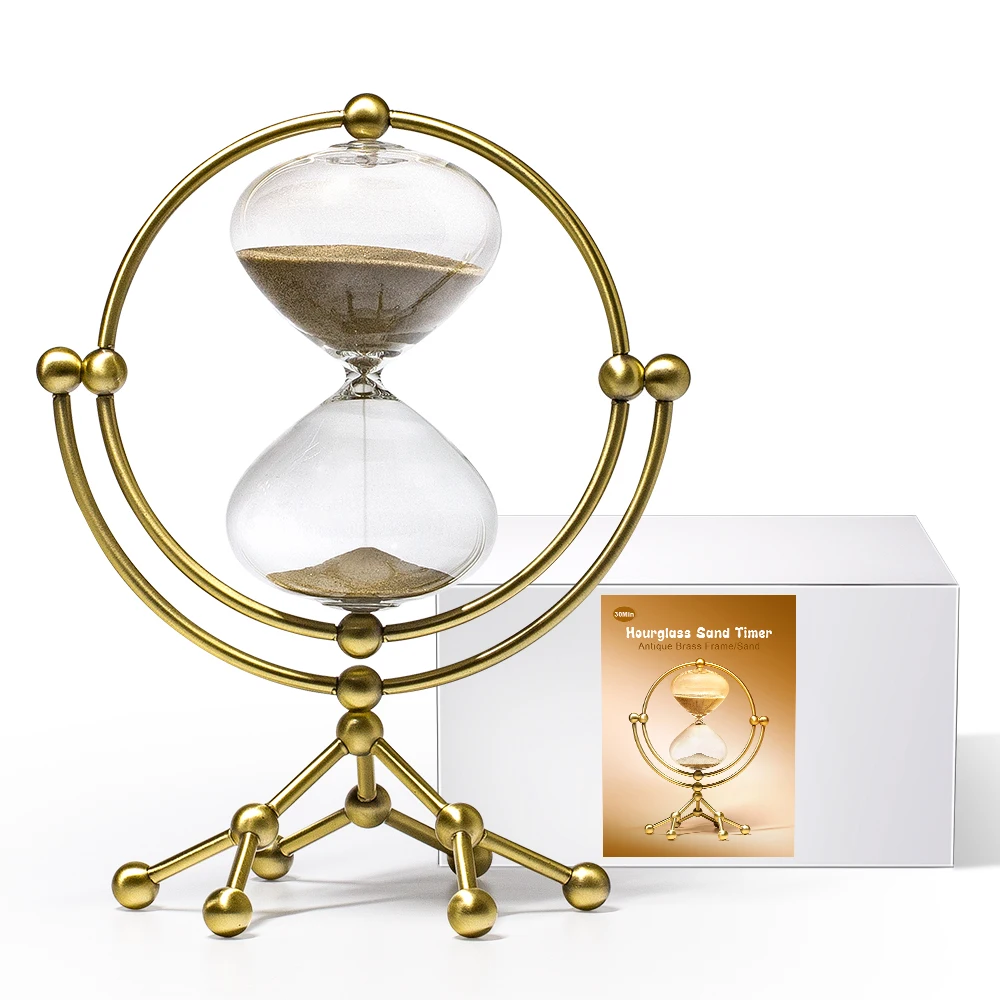 H5cd7f01d0fc74c49adfa73b51a68fdf2I.webp Wellfun Modern Design Stock Brass Hourglass 30 Min Rotating Stand Timer - Image 1
