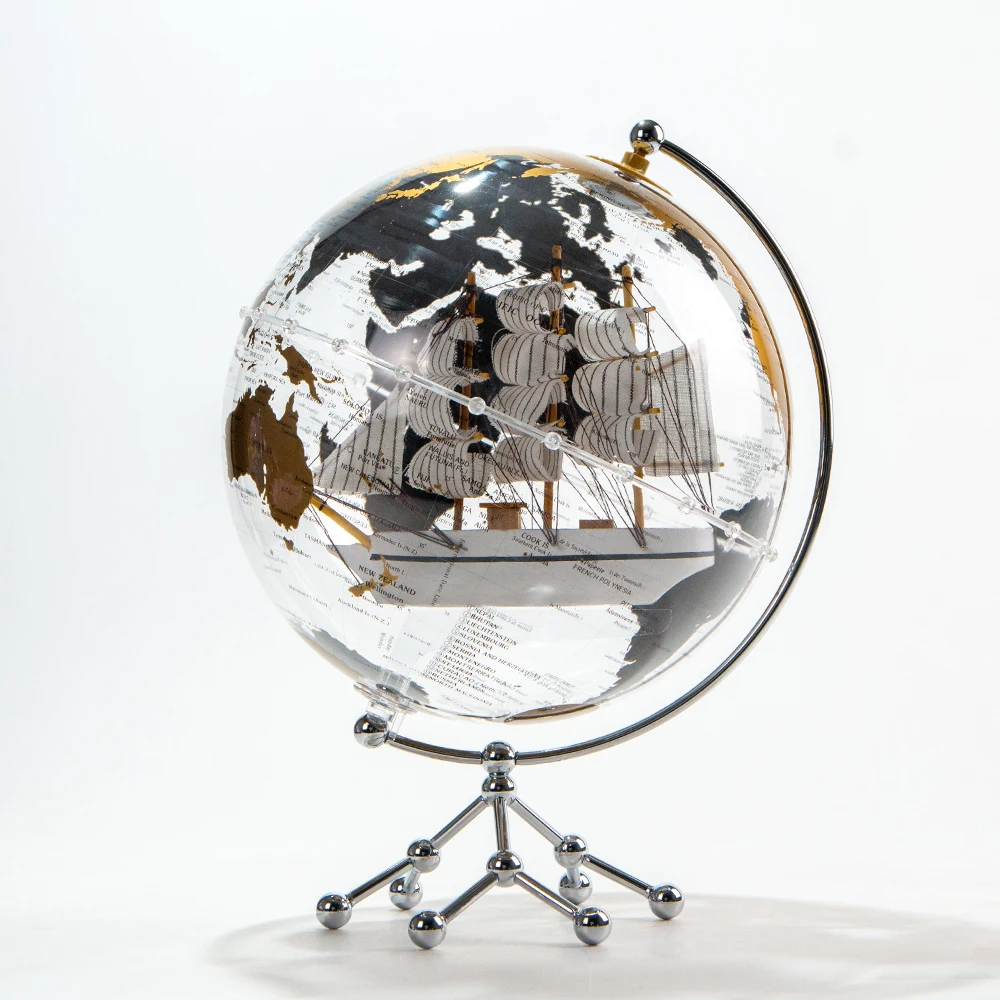 Hb4cf47979f064baebec4ed4910f804b60.webp Wellfun Supplier DIY Desktop Decoration Modern Design Metal World Map Globes Student Tool - Image 1